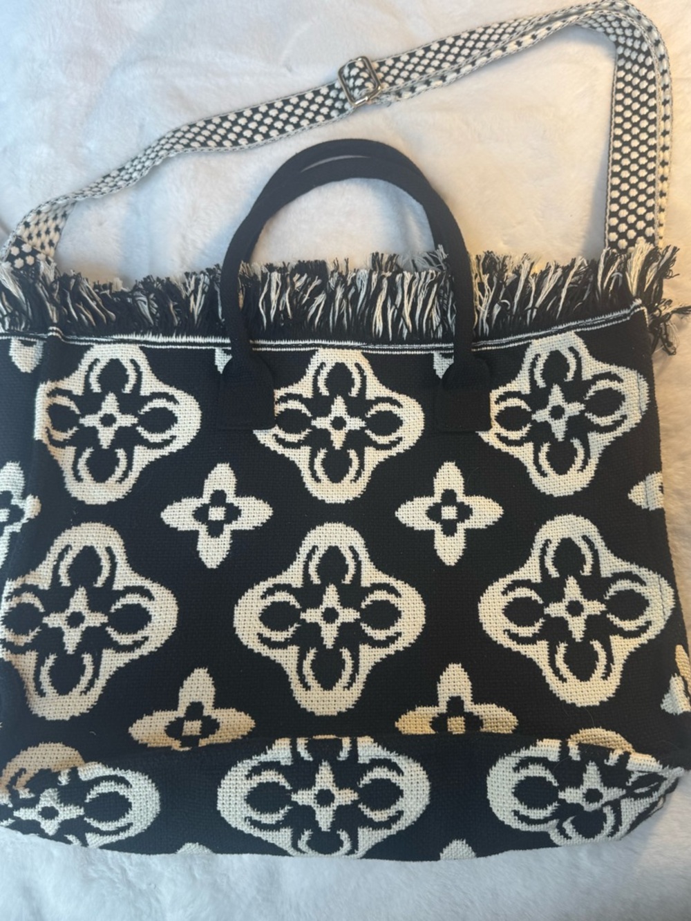 Tulum Vibes Black & Cream Patterned Tote Bag with Strap